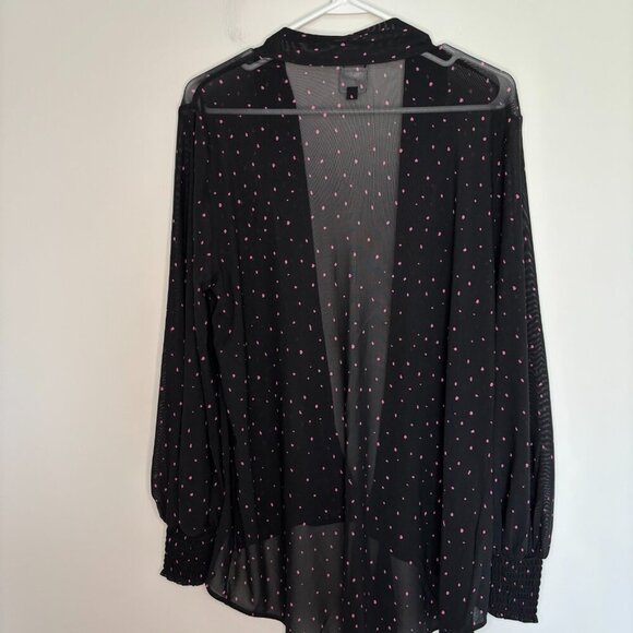 CAbi Impetuous Topper Women M Black Pink Polka Dot Lightweight Long Sleeve Sheer - Picture 3 of 7